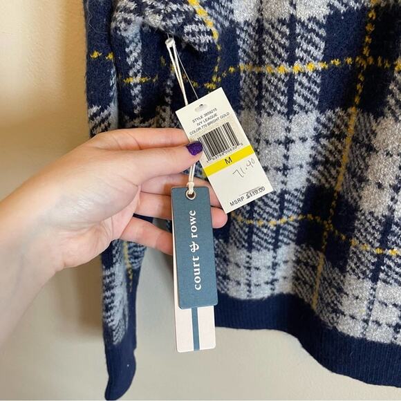 NWT Court & Rowe M plaid sweater long sleeve heavyweight cabincore cozy blue - Picture 8 of 9